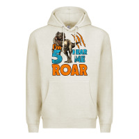 Oatmeal Heather i'm five hear me roar dinosaur birthday Premium Hoodie - LillyAllenDesigns