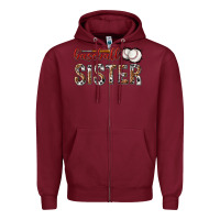 Burgundy baseball sister with leopard Zipper Hoodie - texasbilliewilder