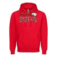 Red baseball sister with leopard Zipper Hoodie - texasbilliewilder