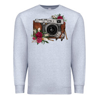 Heather Grey floral feather vintage camera Premium Sweatshirt - FaDigitalArtStudio