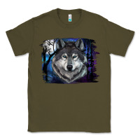 Army Green Wolf And Full Moon Classic Tee - RanaPortraitStore