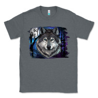 Charcoal Heather Wolf And Full Moon Classic Tee - RanaPortraitStore