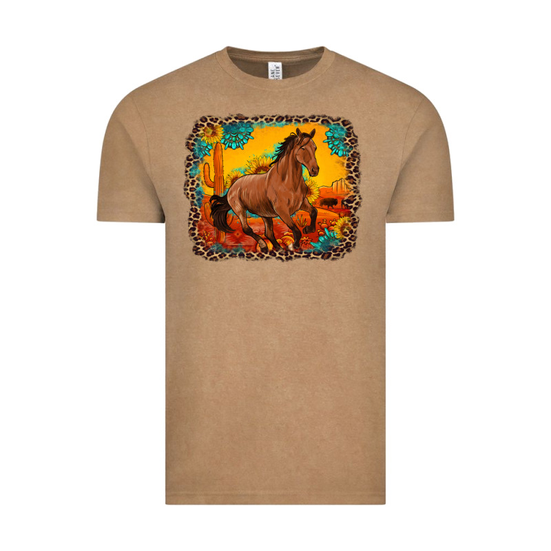Horse With Sunflowers Turquoise Gemstone Western Sunset Leopard Backgr Vintage Tee by Artiststas | Teevron