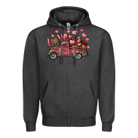 Charcoal Heather Love Truck With Roses And Leopard Zipper Hoodie - RanaPortraitStore