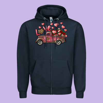 Zipper Hoodie Love Truck With Roses And Leopard