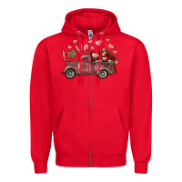 Red Love Truck With Roses And Leopard Zipper Hoodie - RanaPortraitStore