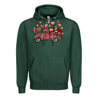 Sports Green Love Truck With Roses And Leopard Zipper Hoodie - RanaPortraitStore