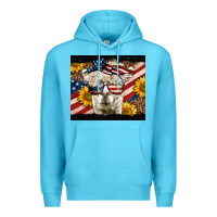 Ocean Blue Western 4th Of July Llama Background Premium Hoodie - LillyAllenDesigns