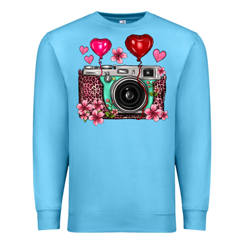 Floral Heart Pink Leopard Vintage Camera Premium Sweatshirt by FaDigitalArtStudio | Teevron