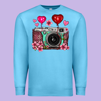 Floral Heart Pink Leopard Vintage Camera Premium Sweatshirt Designed By Fadigitalartstudio