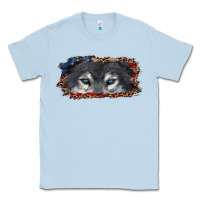 Dusty Blue Wolf eyes american flag Classic Tee - RanaPortraitStore