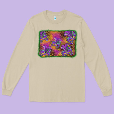 Mardi Gras Mask Background Long Sleeve Tee Designed By Barkaloodesign