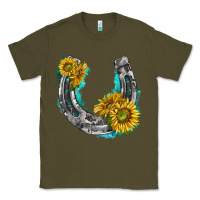 Army Green horseshoe cowhide and sunflowers Classic Tee - texasbilliewilder