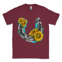 Burgundy horseshoe cowhide and sunflowers Classic Tee - texasbilliewilder