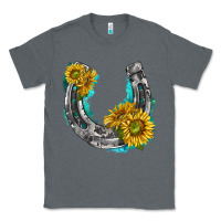 Charcoal Heather horseshoe cowhide and sunflowers Classic Tee - texasbilliewilder