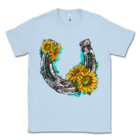 Dusty Blue horseshoe cowhide and sunflowers Classic Tee - texasbilliewilder