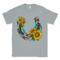 Heather Grey horseshoe cowhide and sunflowers Classic Tee - texasbilliewilder
