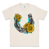 Natural horseshoe cowhide and sunflowers Classic Tee - texasbilliewilder