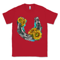 Red horseshoe cowhide and sunflowers Classic Tee - texasbilliewilder