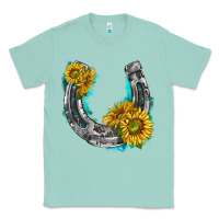 Seafoam horseshoe cowhide and sunflowers Classic Tee - texasbilliewilder