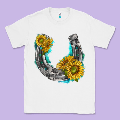 Classic Tee horseshoe cowhide and sunflowers