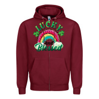 Burgundy Lucky and blessed rainbow Zipper Hoodie - RanaPortraitStore