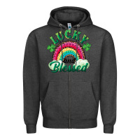 Charcoal Heather Lucky and blessed rainbow Zipper Hoodie - RanaPortraitStore