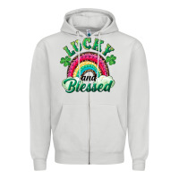 Dove Grey Lucky and blessed rainbow Zipper Hoodie - RanaPortraitStore