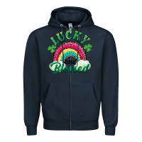 Navy Lucky and blessed rainbow Zipper Hoodie - RanaPortraitStore