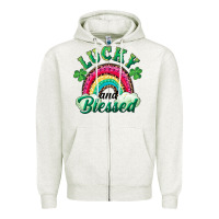 Oatmeal Heather Lucky and blessed rainbow Zipper Hoodie - RanaPortraitStore