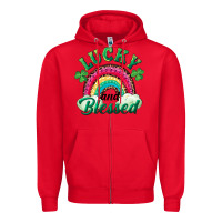 Red Lucky and blessed rainbow Zipper Hoodie - RanaPortraitStore