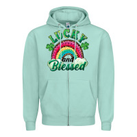 Seafoam Lucky and blessed rainbow Zipper Hoodie - RanaPortraitStore