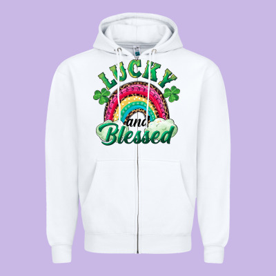 Zipper Hoodie Lucky and blessed rainbow