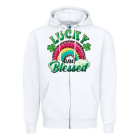White Lucky and blessed rainbow Zipper Hoodie - RanaPortraitStore
