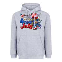 Heather Grey Happy 4th of July cow Heavyweight Hoodie - CowGirlArtShop