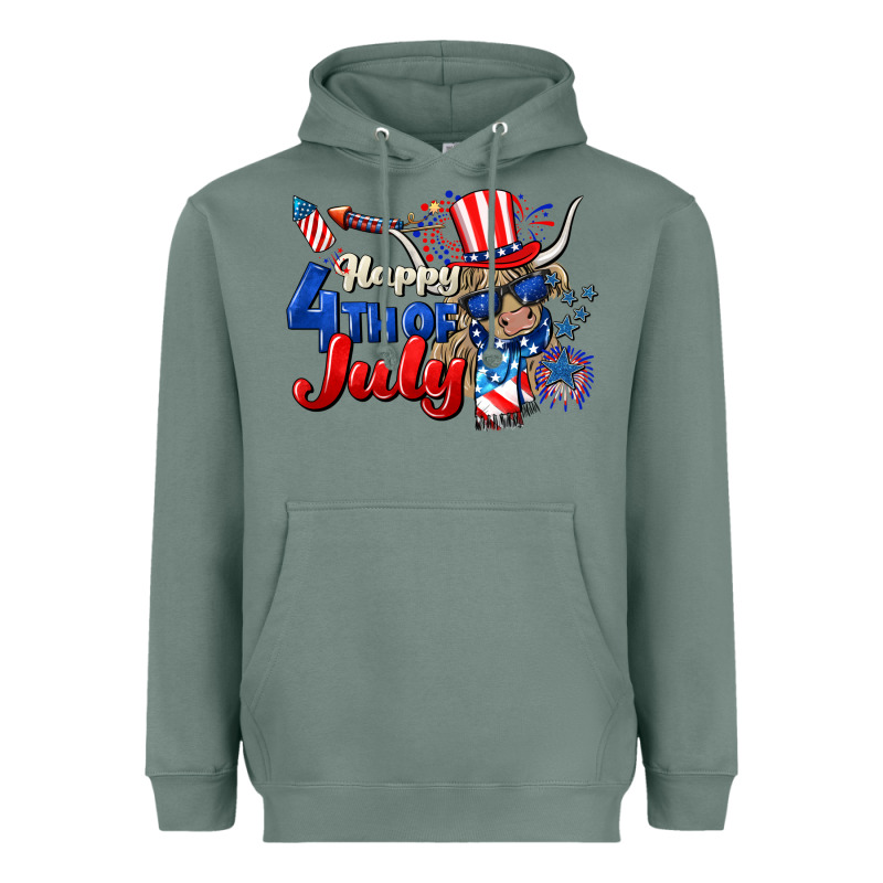 Happy 4th Of July Cow Heavyweight Hoodie by CowGirlArtShop | Teevron