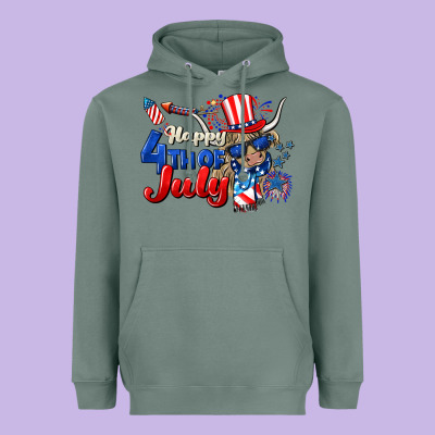 Happy 4th Of July Cow Heavyweight Hoodie Designed By Cowgirlartshop