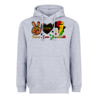 Heather Grey peace love juneteenth raised fist Heavyweight Hoodie - HRA Design Shop