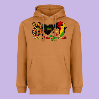 Peace Love Juneteenth Raised Fist Heavyweight Hoodie Designed By Hra Design Shop