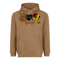 Toasted Coconut peace love juneteenth raised fist Heavyweight Hoodie - HRA Design Shop