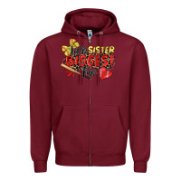 Burgundy little sister biggest fan softball Zipper Hoodie - Zillion Design Studio