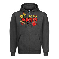 Charcoal Heather little sister biggest fan softball Zipper Hoodie - Zillion Design Studio