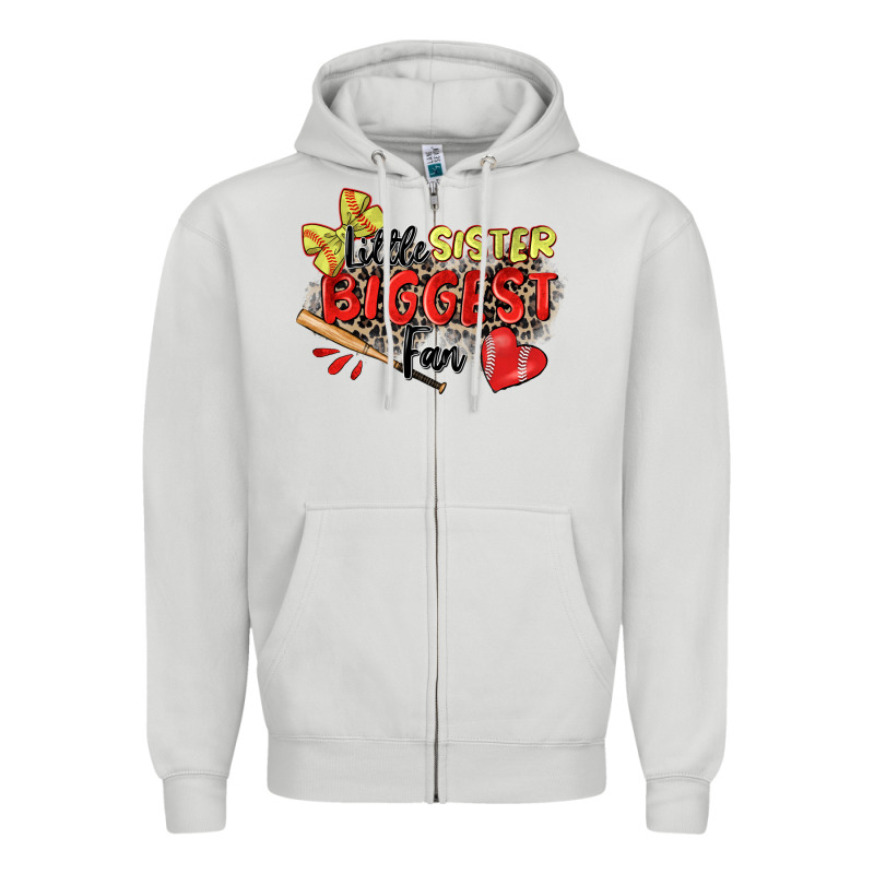 Little Sister Biggest Fan Softball Zipper Hoodie by Zillion Design Studio | Teevron