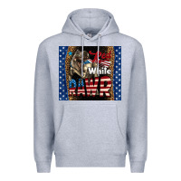Heather Grey Red White Rawr Dinosaur T-Rex Premium Hoodie - LillyAllenDesigns