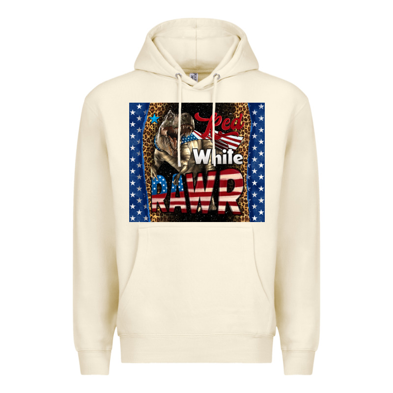 Red White Rawr Dinosaur T-rex Premium Hoodie by LillyAllenDesigns | Teevron