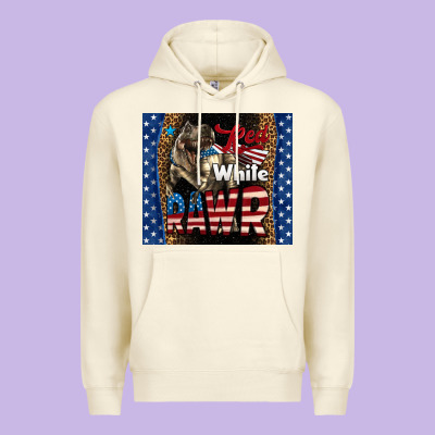 Red White Rawr Dinosaur T-rex Premium Hoodie Designed By Lillyallendesigns