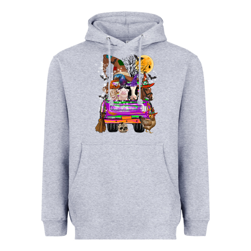 Hallloween Farm Animals Truck Heavyweight Hoodie by CowhideDigitalArt | Teevron