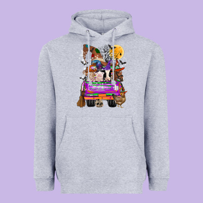 Hallloween Farm Animals Truck Heavyweight Hoodie Designed By Cowhidedigitalart