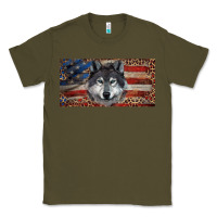 Army Green Wolf with american flag and leopard Classic Tee - RanaPortraitStore