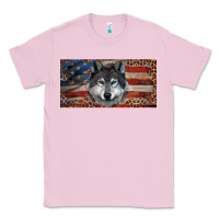 Bubblegum Pink Wolf with american flag and leopard Classic Tee - RanaPortraitStore